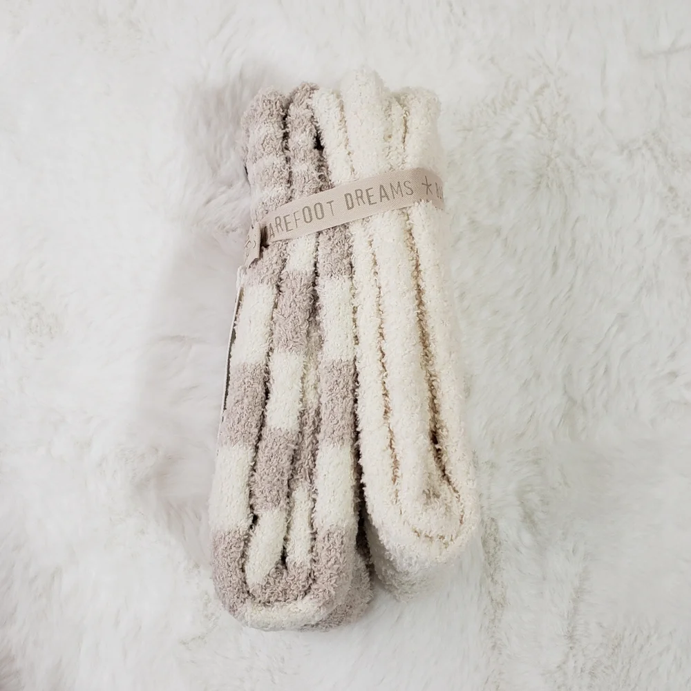 Barefoot Dreams Socks Stone Multi CozyChic Checks & Stripes Cottagecore Winter